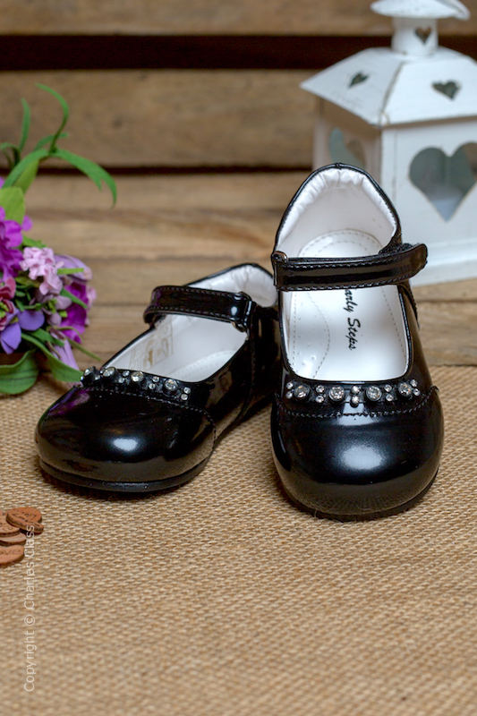 Girls Black Diamond Patent Leather Shoes